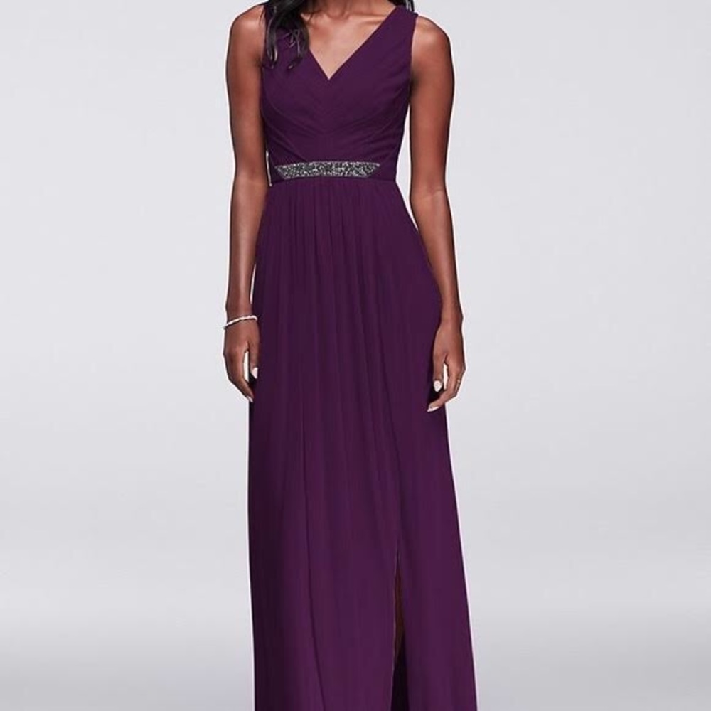 COPY - Long Mesh Dress with V-Neck and Beaded Wai…